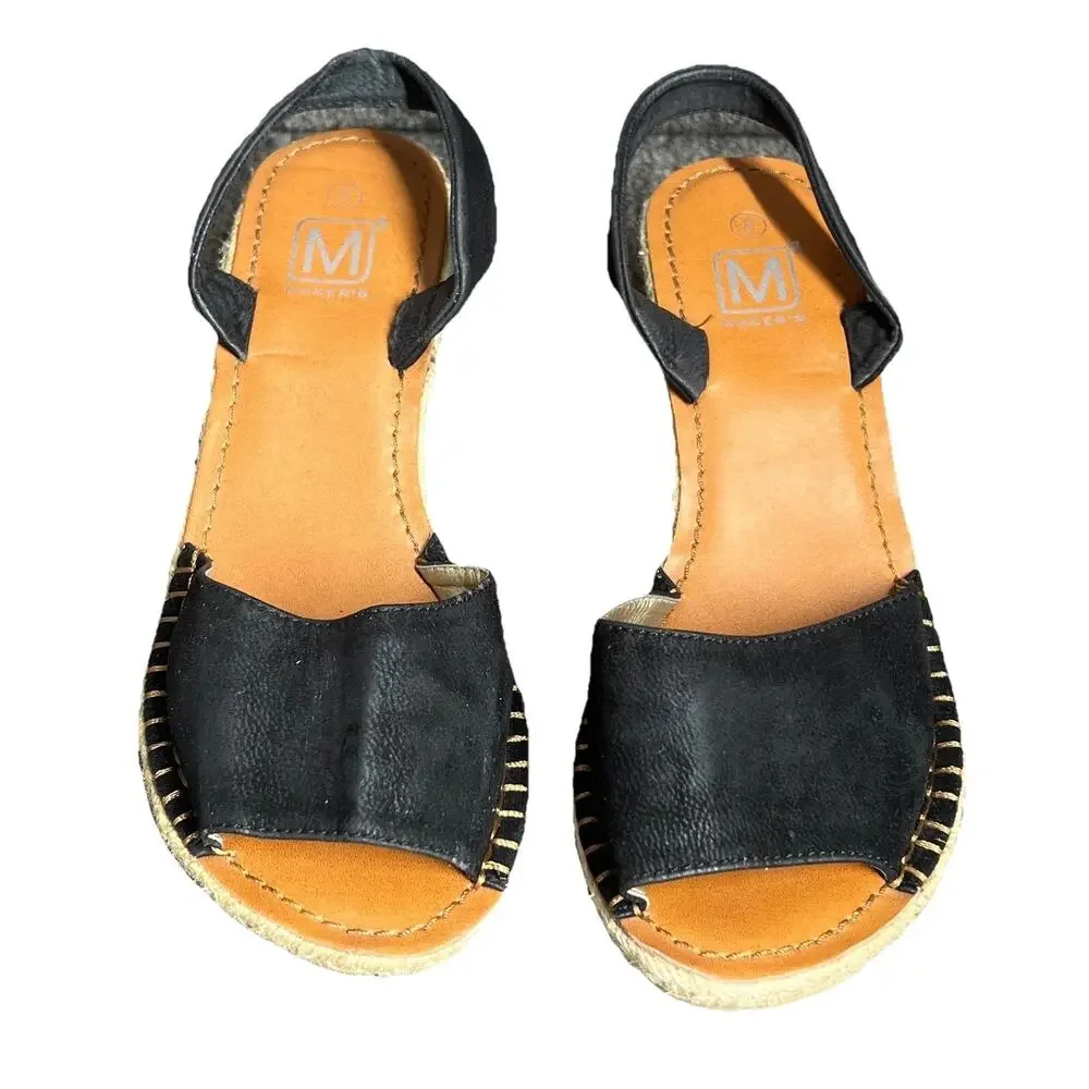 Makers Espadrille Wedge Sandals Womens 8 Black Sling Back Jute Boho Chic Summer